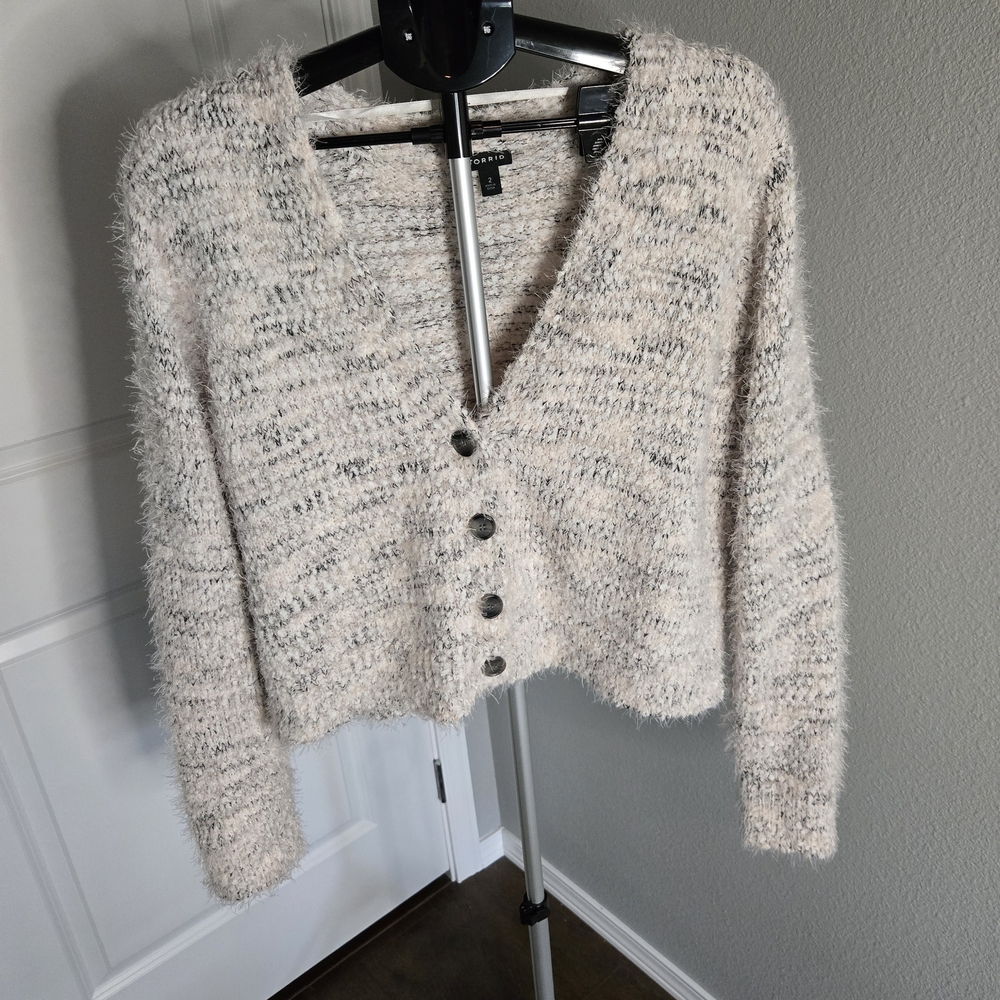 Torrid Cream Fuzzy Button-Up Cardigan